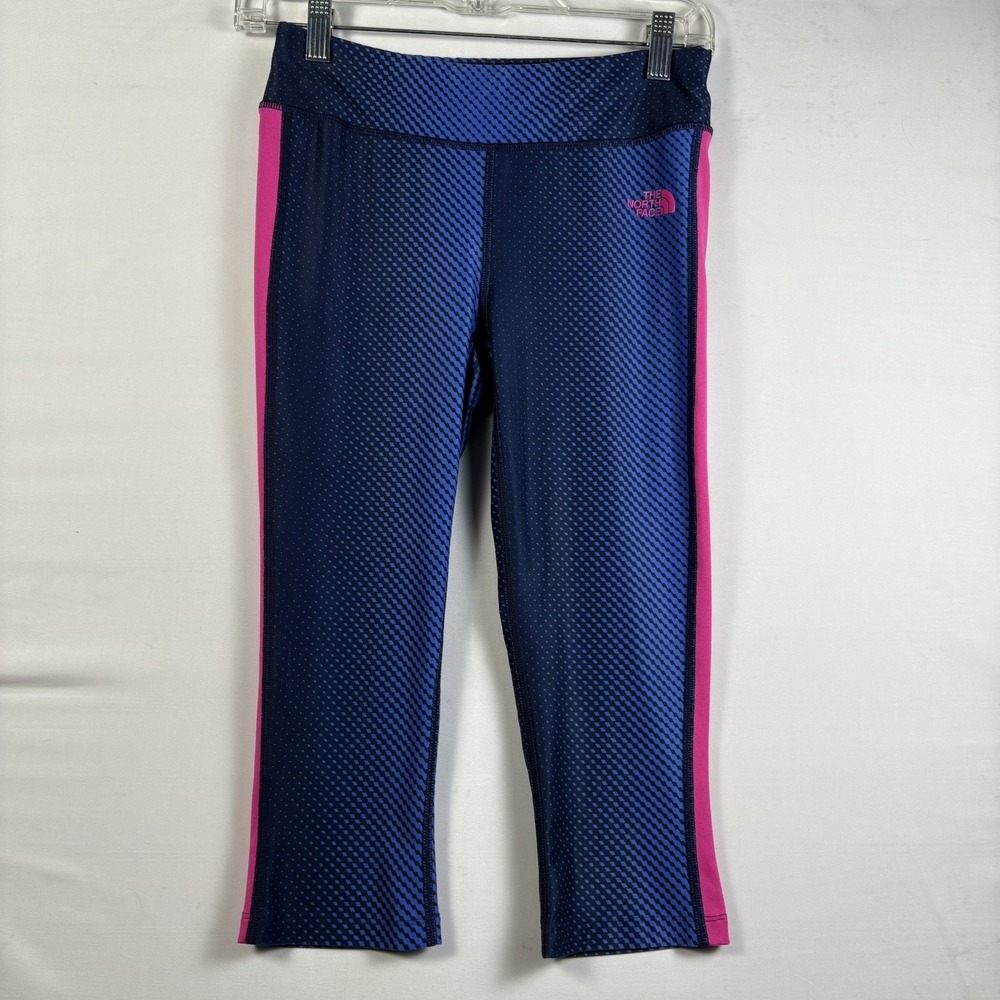 The‎ North Face Leggings Women's Capri  Blue Pink Side Stripe Activewear Small